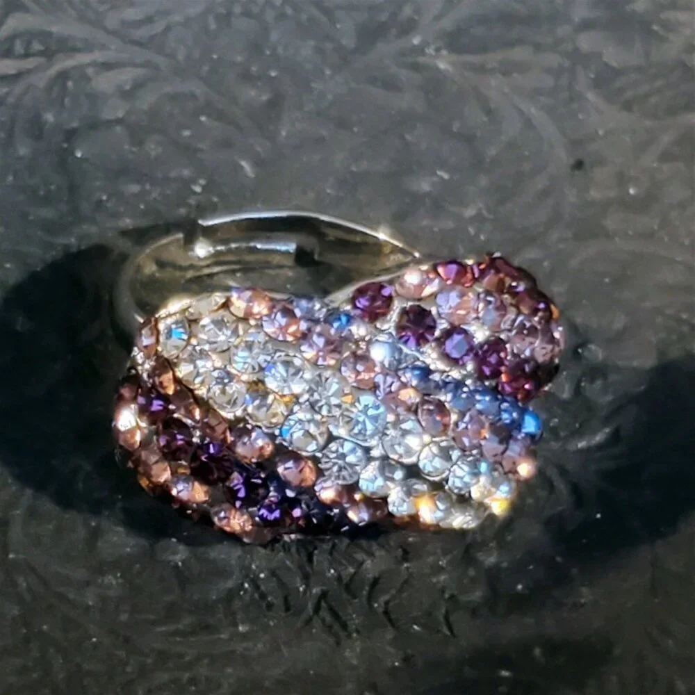 Purple Clear Glam Czech Rhinestones Crystals Cocktail Ring